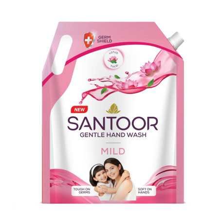 Santoor Mild Gentle Hand Wash 1500ml with Goodness of Lotus & Tulsi| Rich Lathering Formula with Anti-Bacterial Properties| Soft