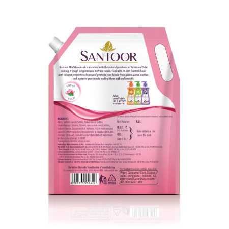 Santoor Mild Gentle Hand Wash 1500ml with Goodness of Lotus & Tulsi| Rich Lathering Formula with Anti-Bacterial Properties| Soft