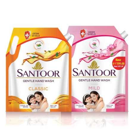 Santoor Mild Gentle Hand Wash 1500ml with Goodness of Lotus & Tulsi| Rich Lathering Formula with Anti-Bacterial Properties| Soft