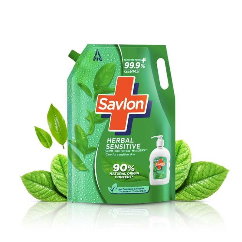 Savlon Herbal Sensitive Germ Protection Liquid Handwash, 1500ml Hand wash Refill, 90% Natural Origin, For Sensitive Hands