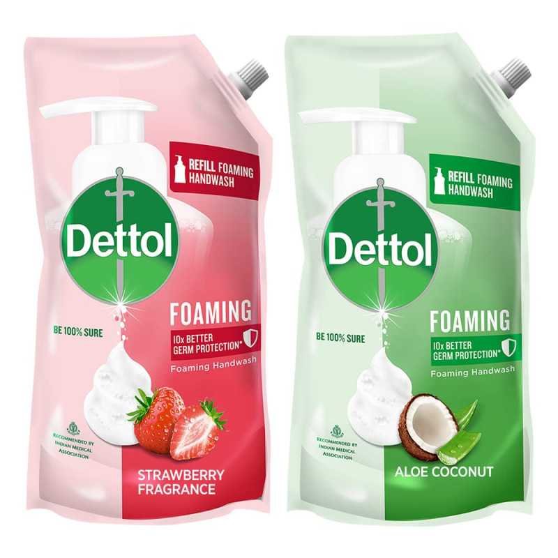 Dettol Foaming Handwash Refill Combo- Strawberry & Aloe coconut, (Pack of 2-700ml each)| Rich Foam | Moisturizing Hand Wash |
