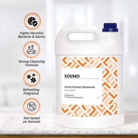 Amazon Brand - Solimo Handwash Liquid Refill Can 5 Litre | Antibacterial germ-protect | Advanced Disinfection Formula| pH
