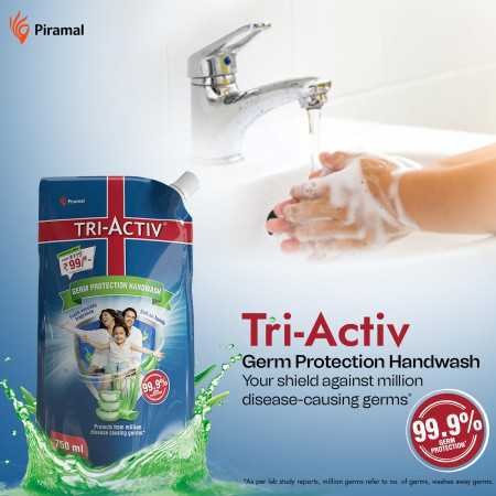 Tri-Activ Germ Protection Handwash Refill | Hand wash Refill packs 750ml with Aloevera & Avocado fragrance | Keeps hands soft &