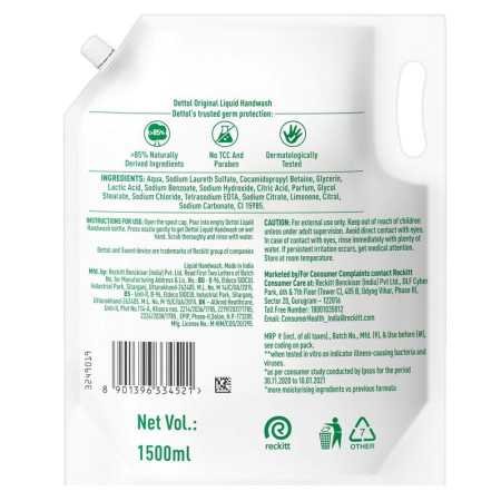 Dettol Liquid Handwash Refill - Original Hand Wash- 1500ml (Pack of 2) | Germ Defence Formula | 10x Better Germ Protection