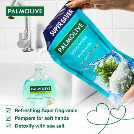 Palmolive Naturals Sea Minerals Liquid Hand Wash Refill 750ml, Remove 99.9% of Germs, Refreshing Fragrance Handwash Refill Pack,