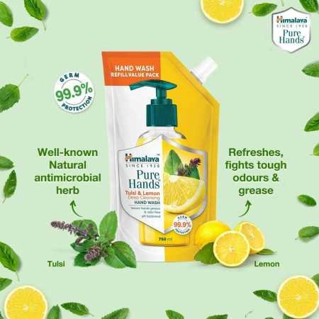 Himalaya Pure Hands | Deep Cleansing Tulsi and Lemon Hand Wash Refill - 750 ml Himalaya Pure Hands | Deep Cleansing Tulsi and Lemon Hand Wash Refill - 750 ml