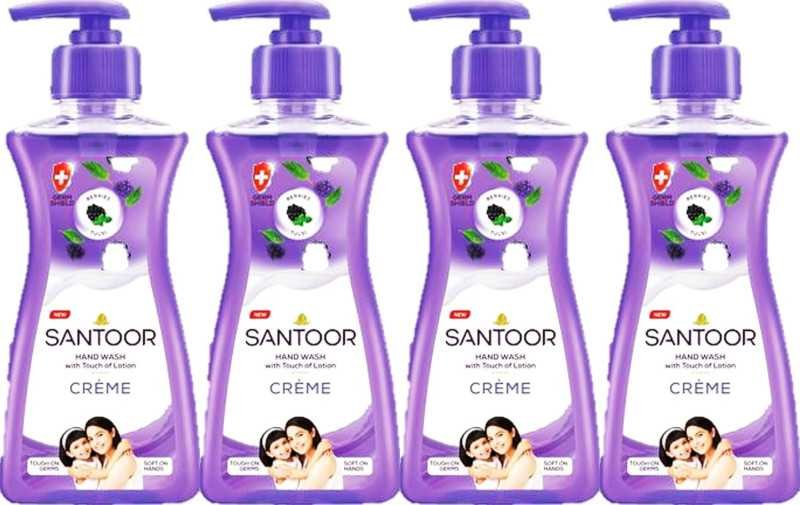 santoor Creme Handwash Hand Wash Pump Dispenser 200 ml ( pack of 4 ) humarabazar