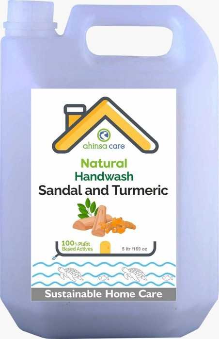 Ahinsa Care | Gentle & Nourishing Natural Handwash | Plant-Based | Moisturizing, Cleans Well | Sandal and Turmeric | 5lit Pack