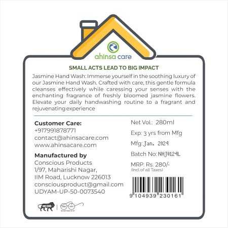 Ahinsa Care | Gentle & Nourishing Natural Handwash | Plant-Based | Moisturizing, Cleans Well | Sandal and Turmeric | 5lit Pack