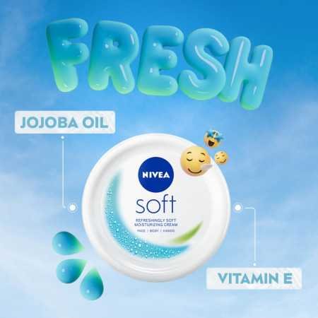 NIVEA Soft Light Moisturizer, 300 ml, for Face, Hand & Body, Non-Greasy Cream with Vitamin E & Jojoba Oil for Instant Hydration