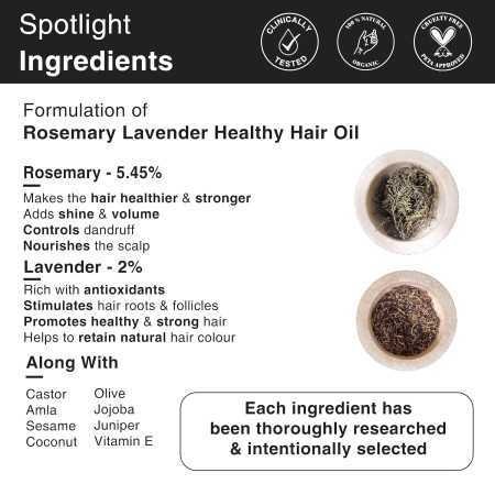 Soulflower Rosemary Lavender Hair Oil For Healthy Hair, Scalp Nourishment, Hair Growth - 100% Pure & Natural Undiluted Cold