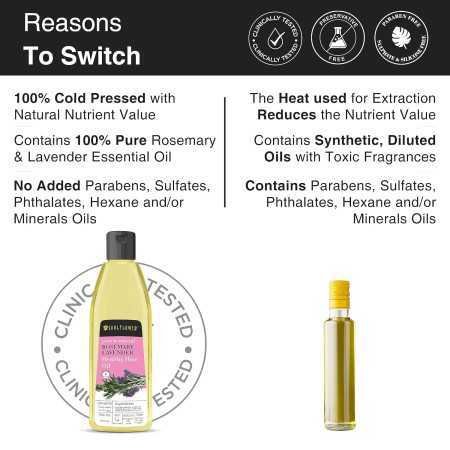 Soulflower Rosemary Lavender Hair Oil For Healthy Hair, Scalp Nourishment, Hair Growth - 100% Pure & Natural Undiluted Cold