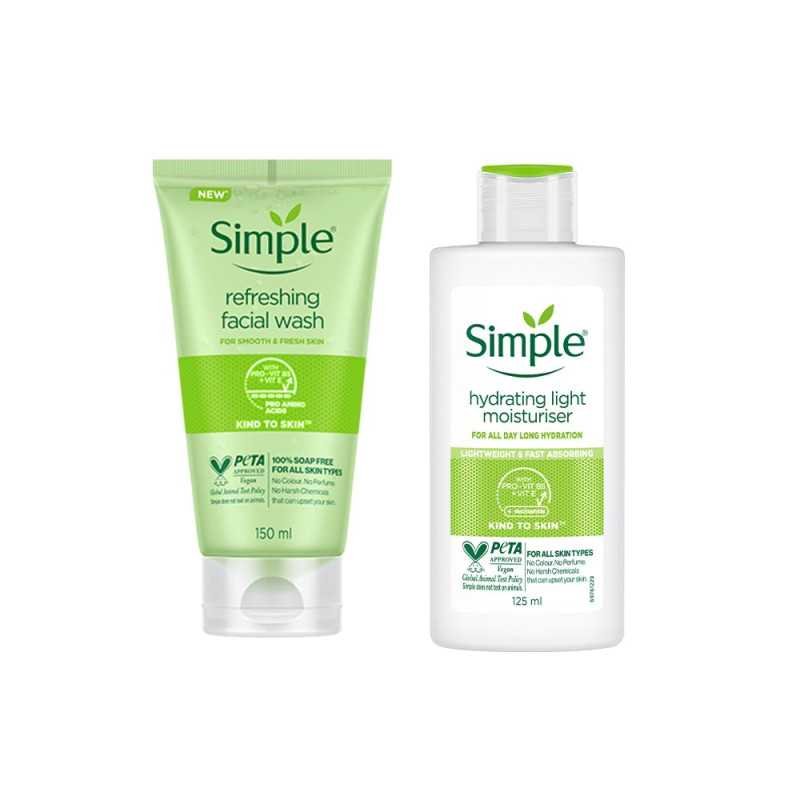 Simple Kind To Skin Refreshing Facial Wash 150 Ml & Hydrating Light Moisturiser| Face Cream for All Skin Types|125 ml Simple Kind To Skin Refreshing Facial Wash 150 Ml & Hydrating Light Moisturiser| Face Cream for All Skin Types|125 ml