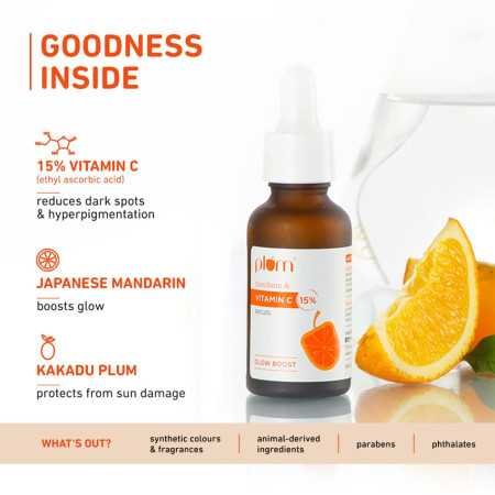 Plum 15% Vitamin C Face Serum For Glowing Skin | Non Irritating Formula | For Dull Skin | With Mandarin | Beginner Friendly, For