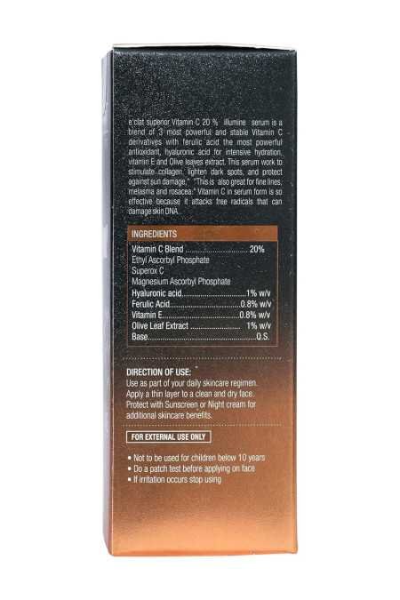 e'clat superior vitamin C 20% Serum with Vitamin E, Hyaluronic acid, Ferulic acid for skin Brightening, Anti aging, Sun e'clat superior vitamin C 20% Serum with Vitamin E, Hyaluronic acid, Ferulic acid for skin Brightening, Anti aging, Sun