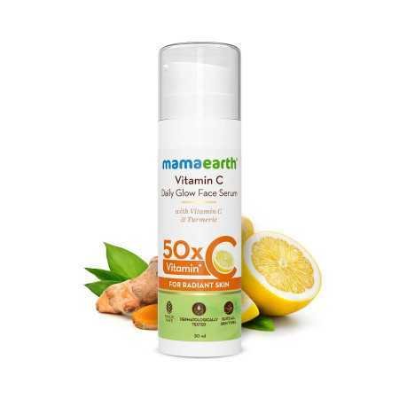 Mamaearth Vitamin C Daily Glow Face Serum for Men & Women - Vitamin C Serum for Glowing Skin, Oily Skin & Dark Spots, With 50x