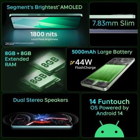 iQOO Z9 5G (Brushed Green, 8GB RAM, 128GB Storage) | Dimensity 7200 5G Processor | Sony IMX882 OIS Camera | 120Hz AMOLED with