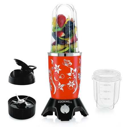Cookwell Bullet Mixer Grinder (5 Jars, 3 Blades, Silver) - Copper, 600 Watts - 2 Year Warranty