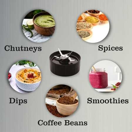 Cookwell Bullet Mixer Grinder (5 Jars, 3 Blades, Silver) - Copper, 600 Watts - 2 Year Warranty