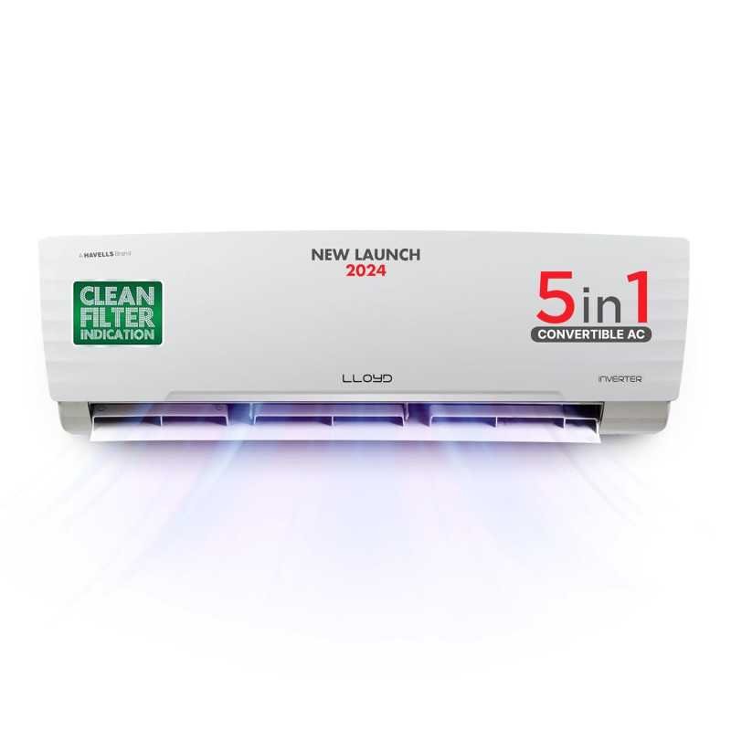 Lloyd 1.5 Ton 3 Star Inverter Split AC (5 in 1 Convertible, Copper, Anti-Viral + PM 2.5 Filter, 2023 Model, White with Chrome