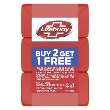 Lifebuoy Total 10 Germ Protection Bathing Soap Bar 125 g (Combo Pack of 7)|| Protects Against Viruses and Germs - Combo Offer