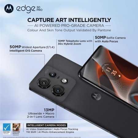 Motorola Edge 50 Pro 5G with 68W Charger (Black Beauty, 8GB RAM, 256GB Storage)| 16GB (8+8) RAM with RAM Boost | 50MP+13MP+10MP