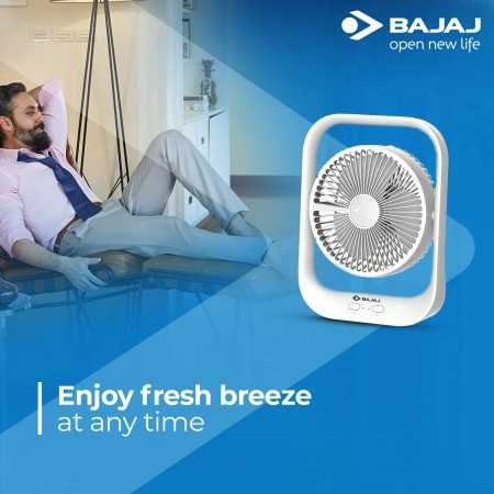 Bajaj Pygmy Mini Fan 110mm | USB Charging Fan | Multi-Clip Function| Rechargeable Fan| Battery Fan| 4-Hr Back-up| Silent