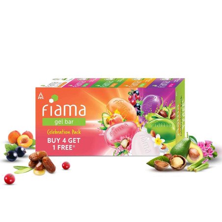 Fiama Gel Bar Celebration Pack With 5 unique Gel Bars & Skin Conditioners For Moisturized Skin, 625g (125g - Pack of 4+1), Soap