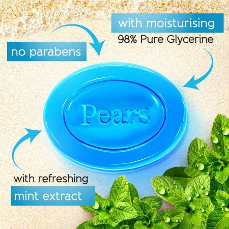 Pears Soft and Fresh Soap Bar (Combo Pack of 4) - With Glycerin and Mint for Soft Skin & Body, Paraben-Free Body Soaps For Bath