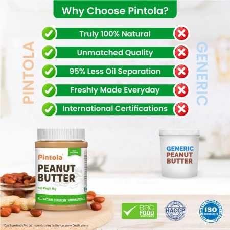 Pintola All Natural Peanut Butter Crunchy 1kg | Unsweetened | 30g Protein | Vegan Peanut Butter, 100% Pure Roasted Peanuts | Non Pintola All Natural Peanut Butter Crunchy 1kg | Unsweetened | 30g Protein | Vegan Peanut Butter, 100% Pure Roasted Peanuts | Non
