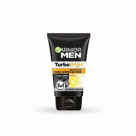 Garnier Men Turbo Bright Double Action Face Wash, Deep Cleansing Anti Pollution Face Wash with Charcoal and Vitamin C, Suitable