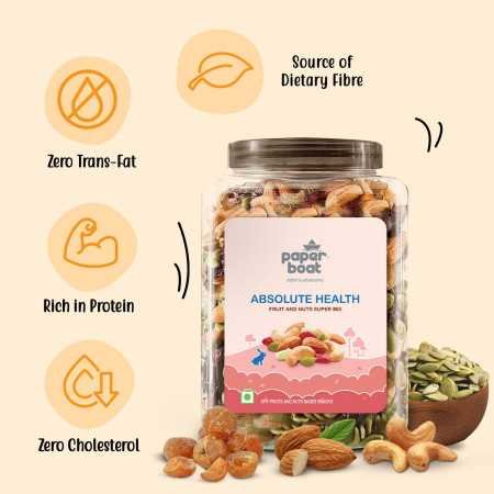 Paper Boat Absolute Health Dry Fruits Mix, Premium Trail Mix | Healthy Mixed Nuts with Dry Fruits | Almonds | Cashews |