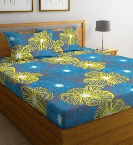 NEW LEAF Premium Cotton Elastic Fitted Bedsheets with 2 King Size Pillow Covers Double Bed with All Around Elastic Supersoft