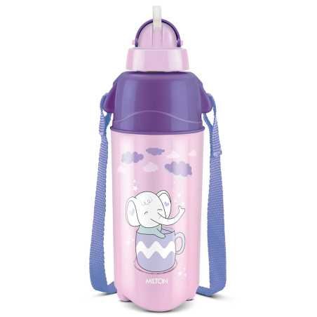 Milton Kool Trendy 500 Plastic Insulated Water Bottle with Straw for Kids, 490 ml, Purple | School Bottle | Picnic Bottle |