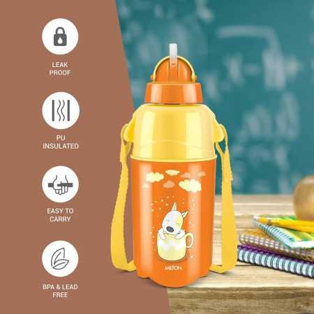 Milton Kool Trendy 500 Plastic Insulated Water Bottle with Straw for Kids, 490 ml, Purple | School Bottle | Picnic Bottle |