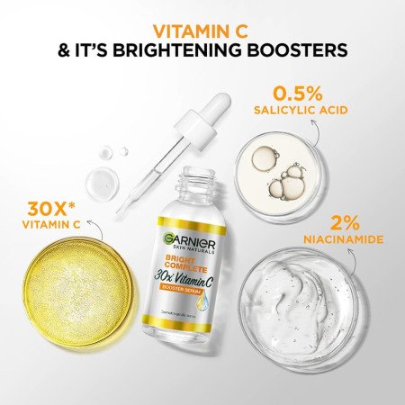 Garnier Skin Naturals, Bright Complete 30X Vitamin C Booster Face Serum, Increases Skin's Glow Instantly and Reduces Spots Garnier Skin Naturals, Bright Complete 30X Vitamin C Booster Face Serum, Increases Skin's Glow Instantly and Reduces Spots