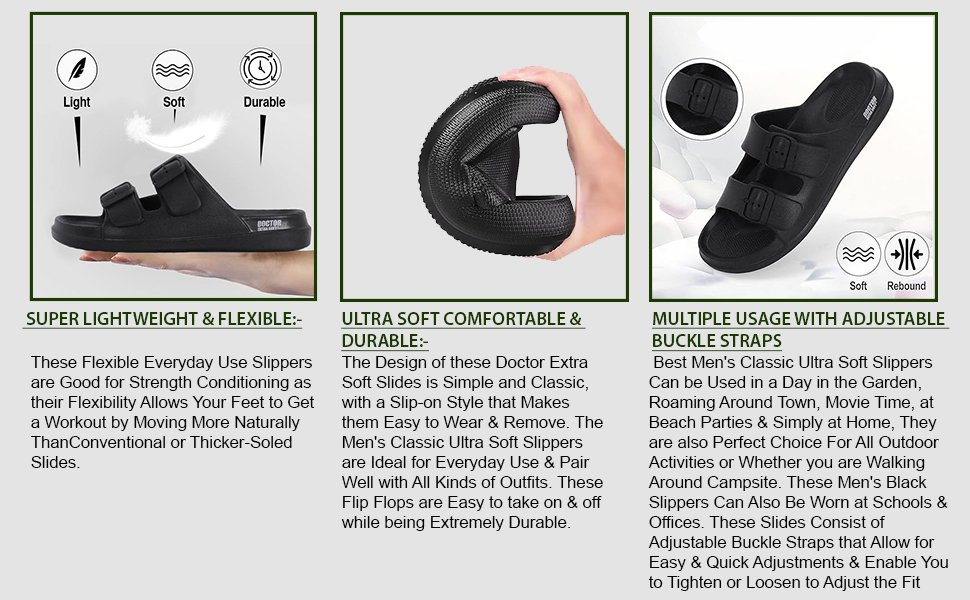 DOCTOR EXTRA SOFT Men's Classic Cushion Sliders Adjustable Buckle Strap Adult Flip Flops Gents Boy
