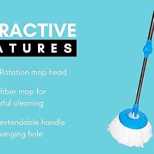 360 spin mop with stainless steel handle and white microfiber head, shown with highlighted