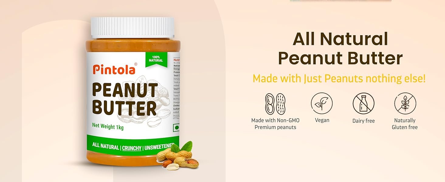 Pintola All Natural Unsweetened Peanut Butter Vegan Gluten free no preservative chocolate flavour