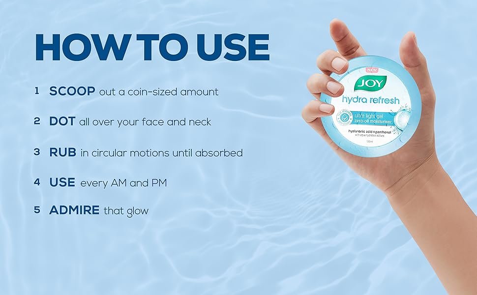 Hand holding the Hydra Refresh Gel. Contains description on how to use.