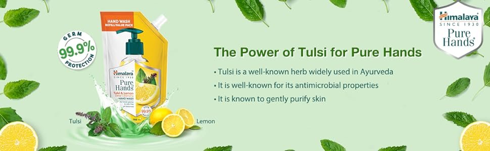 Tulsi; lemon; Hand wash; pure Hands