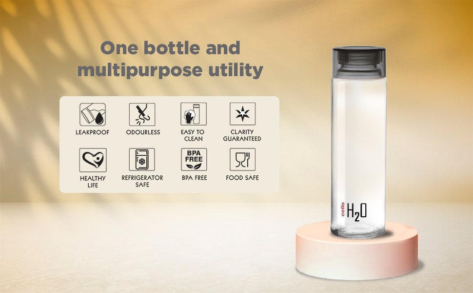 Cello H2o Sodalime glass bottle with plastic cap, 1000ml