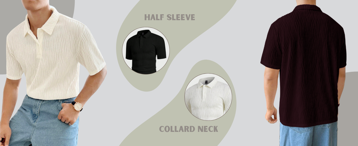 polo T shirt for men half full sleeve solid color cotton blend material round neck printed collar