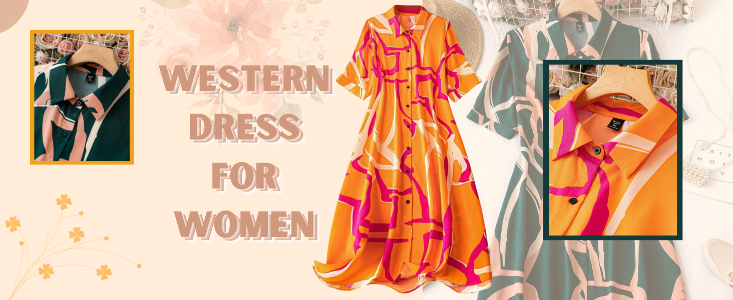 western dress for women a line ankle length half sleeve v neck floral abstract printed top one piece
