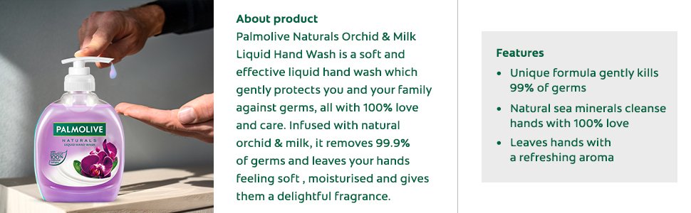 Palmolive Naturals Orchid & Milk Liquid Hand Wash, 250ml Dispenser Bottle