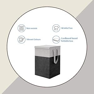 PrettyKrafts Laundry Basket for Clothes with lid & Handles (75 LTR) - Black